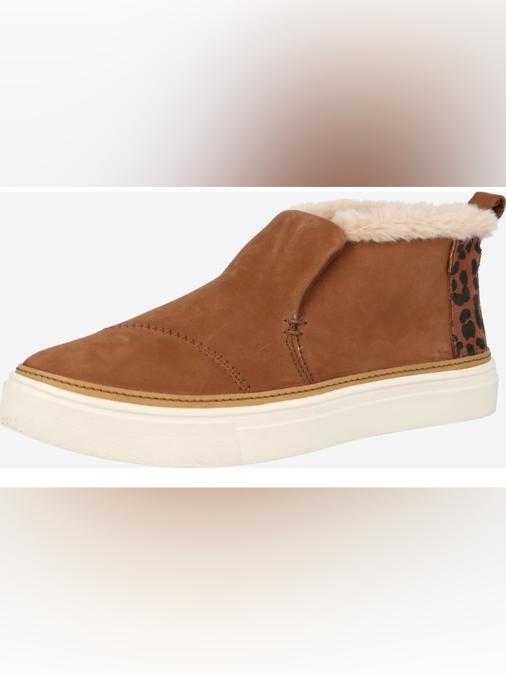 TOMS Paxton Ember Brown slip-on Sneaker Booties With Leopard Print Heel-7 1/2